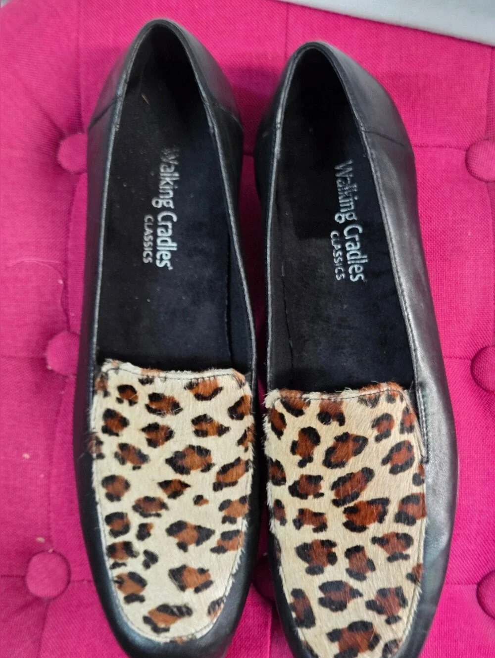 Walking Cradles Black Loafers with Leopard Print Vamp
